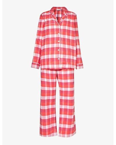 Derek Rose Kelburn Checked Cotton Pyjama Set - Red