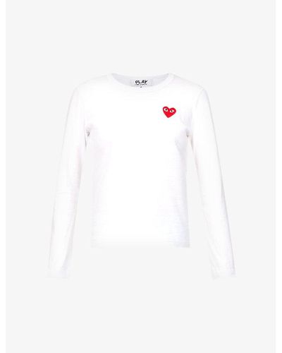 COMME DES GARÇONS PLAY Heart-appliquéd Cotton-jersey Top - White