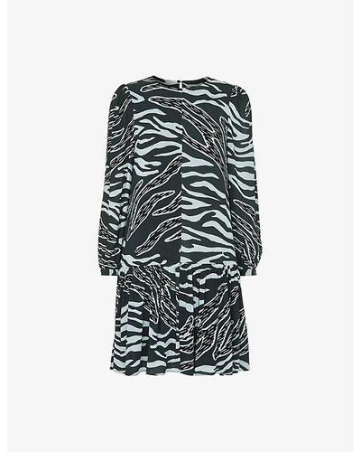 Whistles Zebra-print Crepe Mini Dress - Black