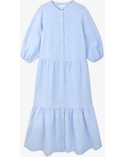 The White Company Tiered Relaxed-fit Linen Midi Dress - Blue