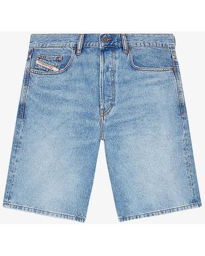 DIESEL Faded-wash Straight-leg Denim Shorts - Blue