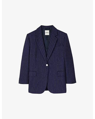 Sandro Marine Stripe-pattern Regular-fit Woven Blazer - Blue
