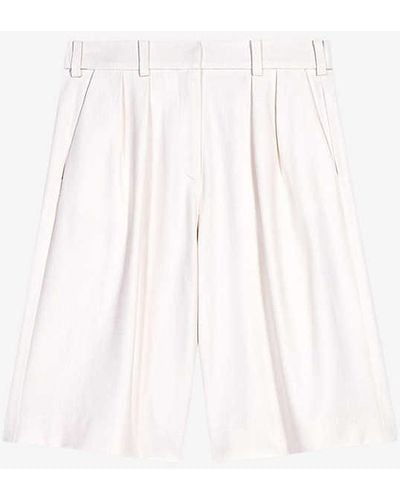 Maje Wide-leg High-rise Pleated Stretch-woven Shorts - White