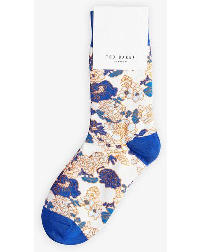 Ted Baker Sofya Floral-print Stretch-cotton Blend Socks - Blue