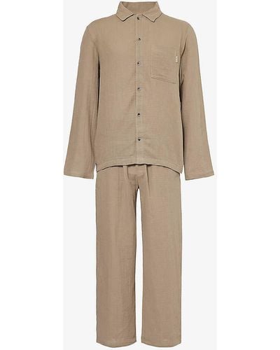 Calvin Klein Brand-patch Cotton Pyjamas - Natural