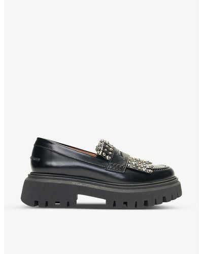 Maje Studded Platform Leather Loafers - Black
