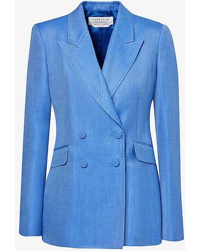 Gabriela Hearst Stephanie Peak-lapel Regular-fit Wool, Silk And Linen-blend Blazer - Blue