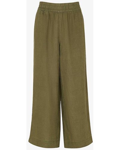 Whistles Elasticated-waist High-rise Linen Trousers - Green
