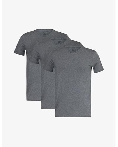 FALKE Crewneck Ribbed-trim Cotton-blend Jersey T-shirts Pack Of Two Xx - Gray