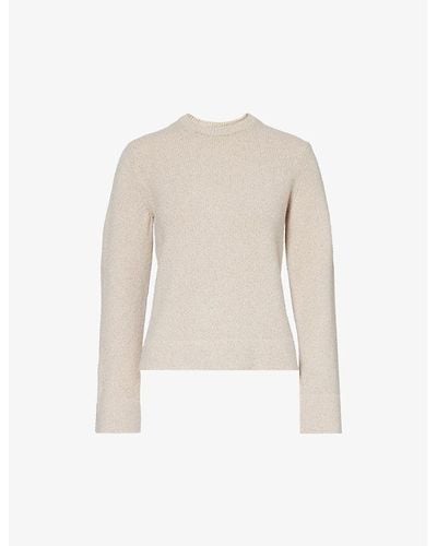 Theory Relaxed-fit Split-hem Woven-blend Sweater - White