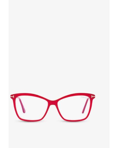 Tom Ford Ft5687 Rectangular-frame Acetate Optical Glasses - Red