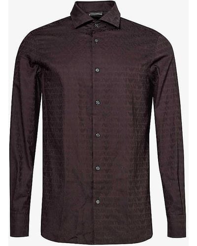 Emporio Armani Monogram-print Slim-fit Cotton-poplin Shirt X - Purple
