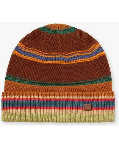 Acne Studios Striped Logo-patch Cotton-knit Beanie - Multicolour