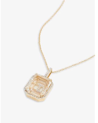 Mateo Secret I 14ct Yellow-gold, 0.28ct Diamond And Quartz Pendant Necklace - White