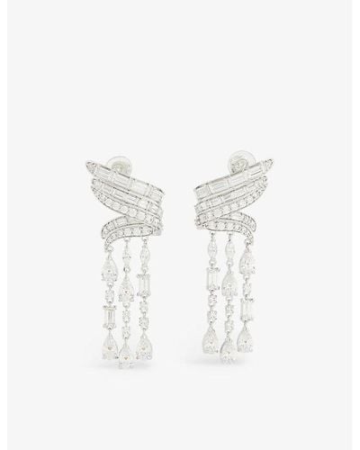 Swarovski Twisted-chandelier Rhodium-plated And Zirconia Earrings - White