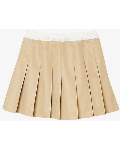 Sandro Pleated Contrast-trim Cotton-blend Mini Skirt - Natural