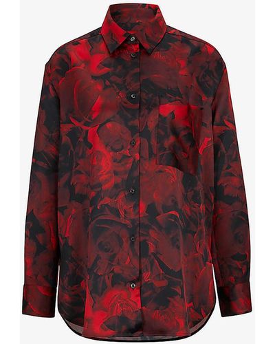 HUGO Rose-print Relaxed-fit Woven Shirt - Red