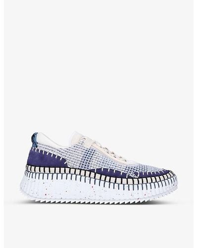 Chloé Nama Embroidered Suede And Recycled-mesh Trainers - Blue
