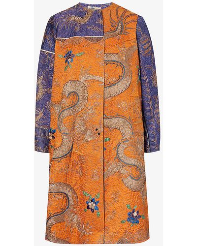 By Walid Tanita Floral-embroidered Silk Coat - Orange