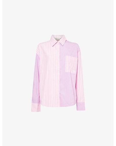 The Couture Club Stripe-pattern Patch-pocket Woven Shirt - Pink
