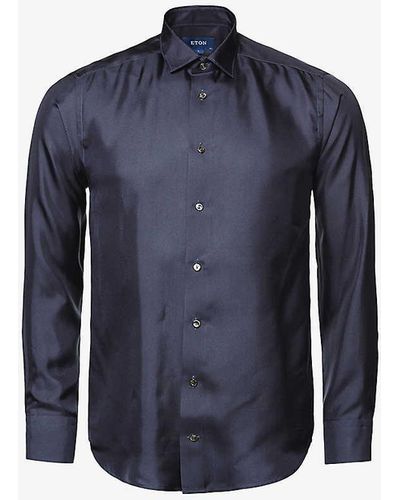 Eton Twill-weave Contemporary-fit Silk Shirt - Blue