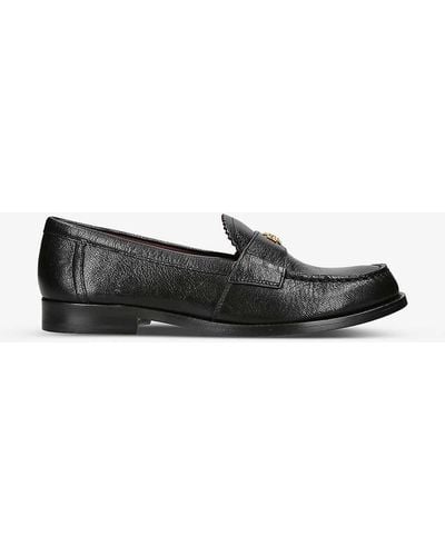Tory Burch Logo-embellished Scallop-trim Leather Loafers - Black