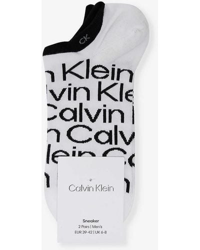 Calvin Klein Branded Ribbed-trim Pack Of Two Cotton-blend Socks - White