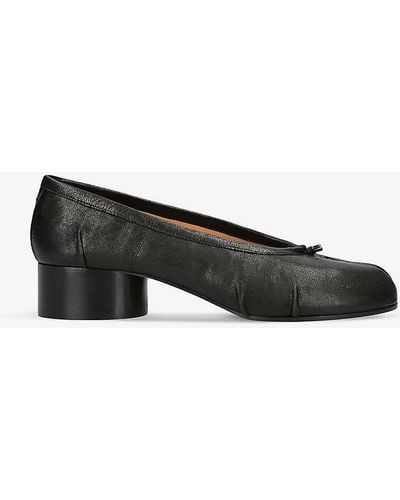 Maison Margiela Tabi Ballerina Split-toe Leather Heeled Shoes - Black
