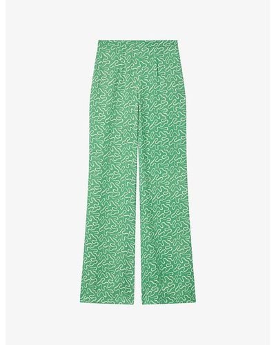 LK Bennett Esme Ribbon-print High-rise Woven Pants - Green