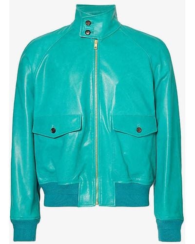 Bally Funnel-neck Raglan-sleeved Regular-fit Leather Blouson Jacket - Blue