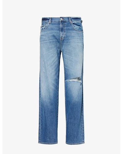 7 For All Mankind Ryan Exclusive Distressed Straight-leg Stretch-denim Jeans - Blue