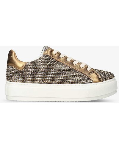 Kurt Geiger Laney Crystal-embellished Woven Low-top Trainers - Brown
