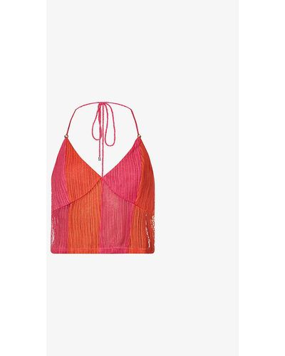 Amy Lynn Dalia Halter-neck Knitted Top - Red