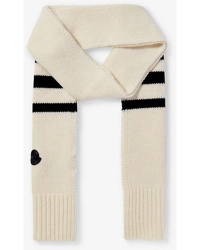 Moncler Logo-patch Wool-knit Scarf - Natural