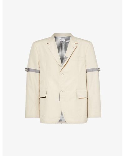 Thom Browne Strapped-sleeve Notched-lapel Regular-fit Twill Jacket - Natural