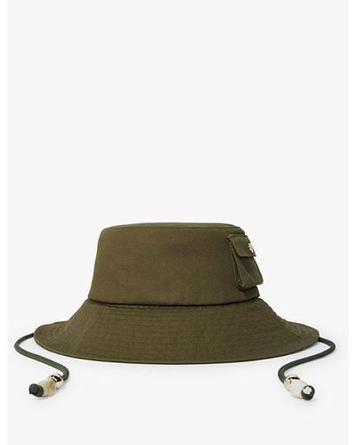Maje Oversized-visor Beaded-drawstring Cotton Bucket Hat - Green