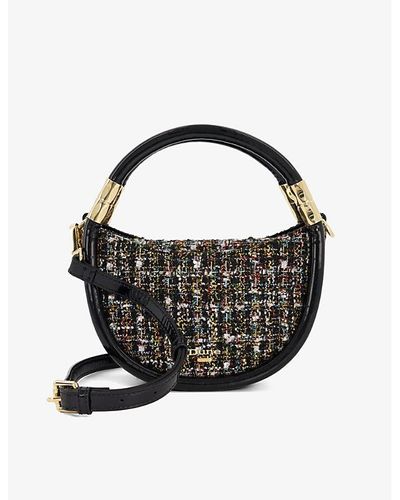 Dune Daphny Curved Gold-threaded Boucle Patent Mini Bag - Black