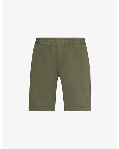 Sunspel Elasticated-waist Relaxed-fit Cotton And Linen-blend Shorts - Green