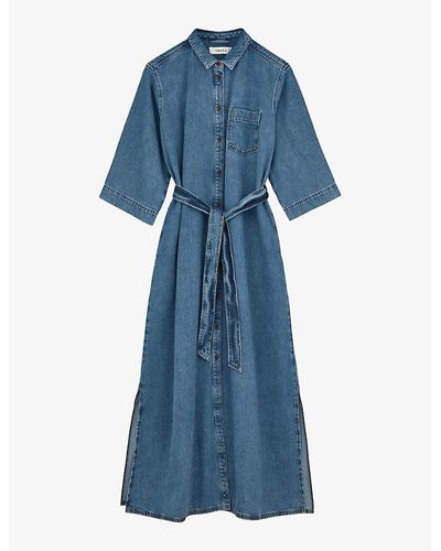 Skall Studio Beya Exposed-button Organic-cotton Midi Dress - Blue