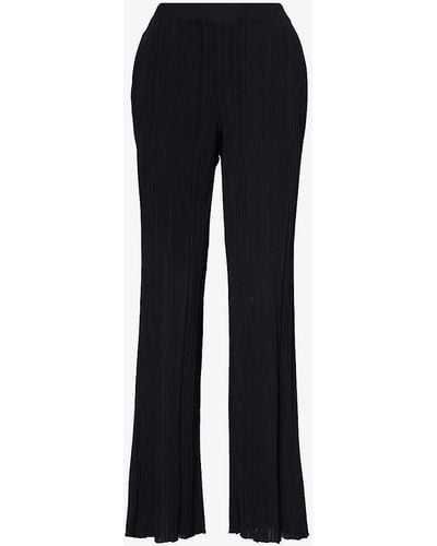 Stella McCartney Ruffle-trim Elasticated-waist Straight-leg Mid-rise Knitted Trousers - Blue