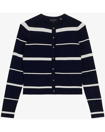 Ted Baker Vy Eloriaa Slim-fit Striped Stretch-knit Cardigan - Blue