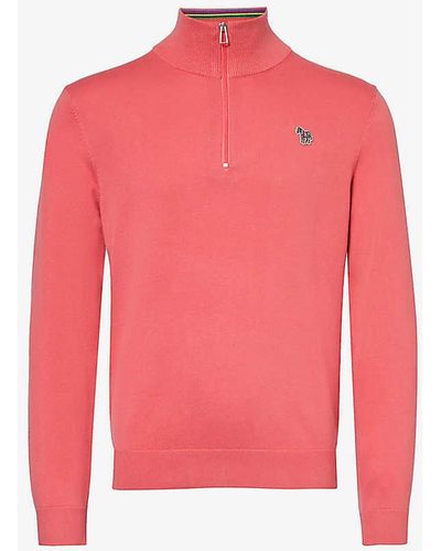 PS by Paul Smith Zebra-embroidered Half-zip Organic-cotton Sweatshirt X - Pink