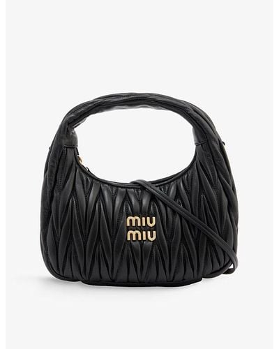 Miu Miu Matelassé Small Leather Hobo Bag - Black