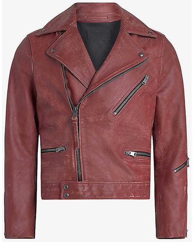 AllSaints Burman Cropped Leather Jacket - Red