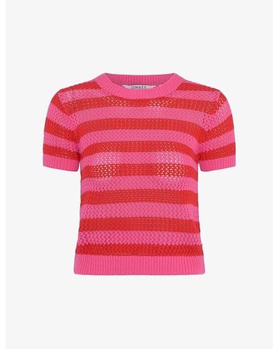 OMNES Lexi Stripe-pattern Crochet-knit Cotton Sweater - Red