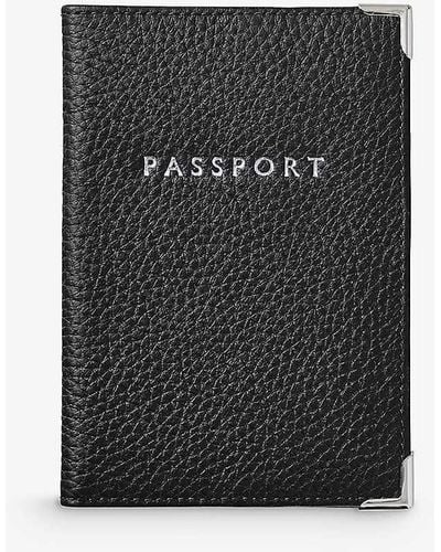 Aspinal of London Logo-embossed Grained-leather Passport Cover - Black