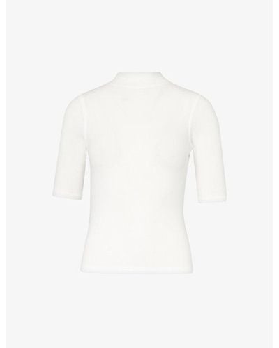 FRAME Mock-neck Ribbed Stretch-woven T-shirt - White