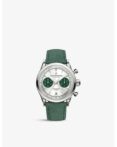 Carl F. Bucherer 00.10927.08.13.02 Manero Flyback Stainless-steel And Woven Automatic Watch - Green