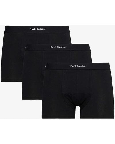 Paul Smith Branded-waistband Pack Of Three Stretch Organic-cotton Trunks - Black