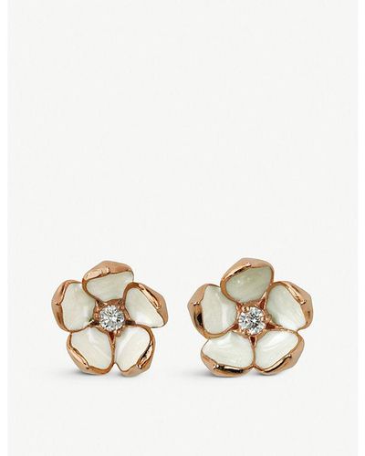 Shaun Leane Cherry Blossom Silver Rose-gold Vermeil And Diamond Stud Earrings - Metallic